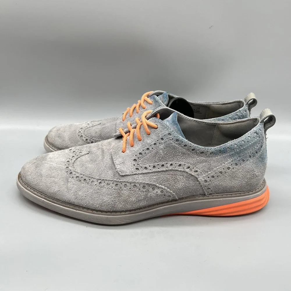 Cole Haan Shoes Men 10 Gray Blue Ombre Suede GrandEvolution Wingtip Oxford